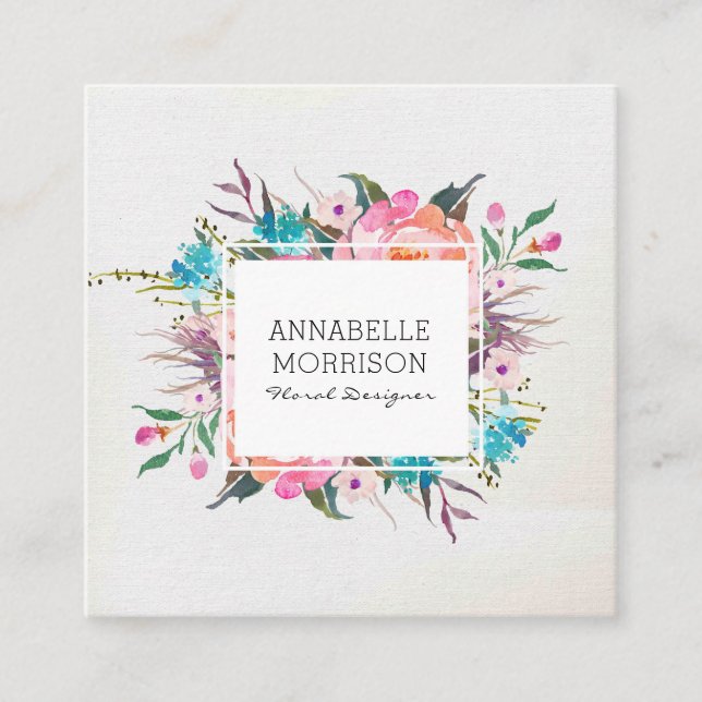 Floral Frame Watercolor Business Card (Front)