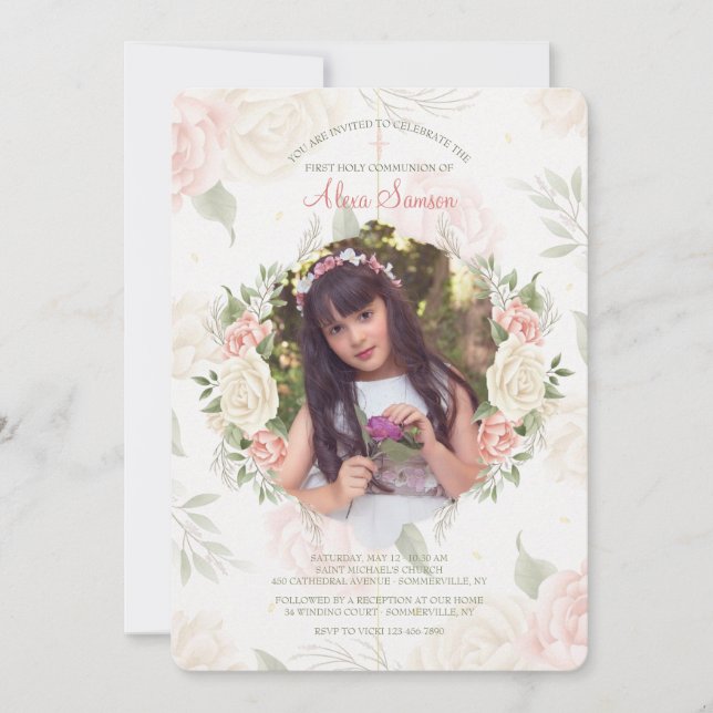 Floral Frame Watercolor Photo Invitation (Front)