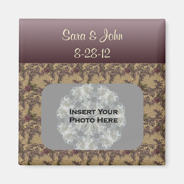 Floral Frame Wedding Photo Personalised Magnet (Front)