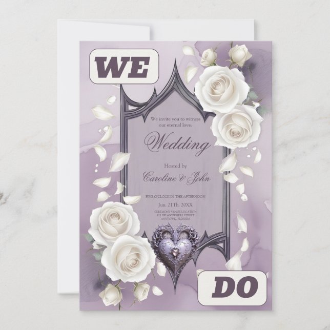 Floral frame with a heart and white roses  invitation (Front)