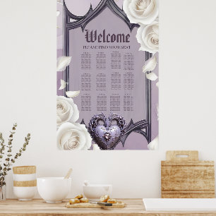Floral frame with a heart and white roses poster