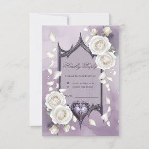 Floral frame with a heart and white roses  RSVP card