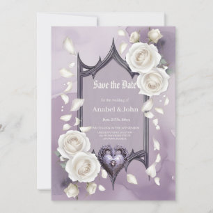 Floral frame with a heart and white roses save the date