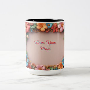 Floral Frame With Colorful Flowers Two-Tone Coffee Mug
