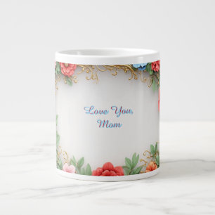 Floral Frame With Colourful Flowers Large Coffee Mug