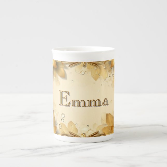 Floral Frame With Custom Name Bone China Mug (Front)