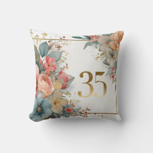 Floral Frame with Number 35 for Anniverary Cushion