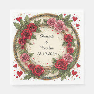 Floral Frame with Red and Pink Roses Napkin