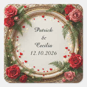 Floral Frame with Red and Pink Roses Square Sticker