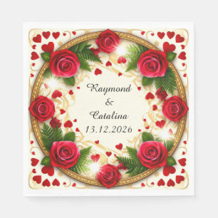 Floral Frame with Red Roses Napkin