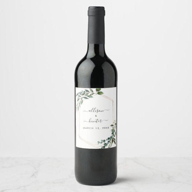 Floral Framed Wedding Wine Label (Front)