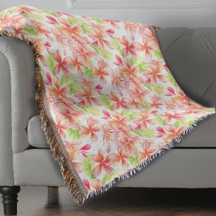 Floral frangipani tropical flowers watercolor throw blanket