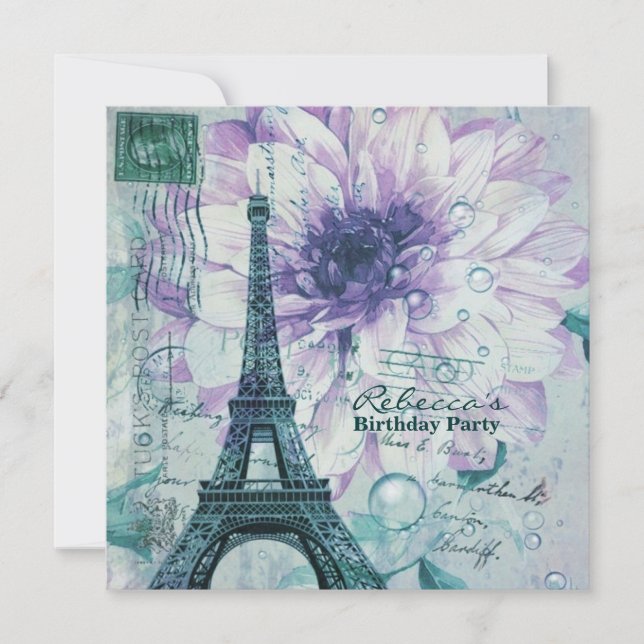 floral french Eiffel Tower Parisian birthday party Invitation (Front)