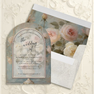 Floral French Elegant Vintage Rose Bouquet Pink Invitation
