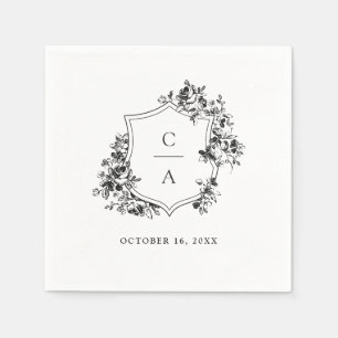 Floral French Roses Botanical Wedding Crest Napkin