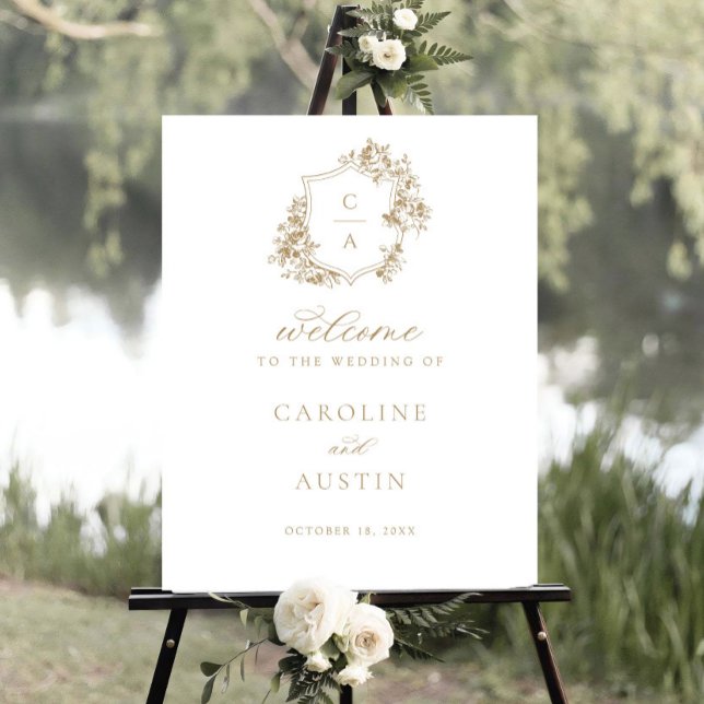 Floral French Roses Crest Wedding Welcome Sign (Creator Uploaded)