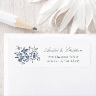 Floral French Roses Dusty Blue Return Address Label