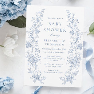 Floral French Toile Blue Baby Shower  Invitation