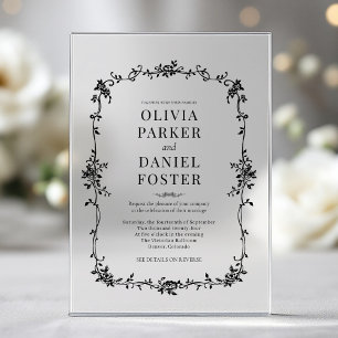Floral French Victorian Black White Wedding Acrylic Invitations