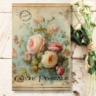 Floral French Vintage Blue Pink Ephemera Decoupage Tissue Paper