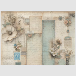 Floral French Vintage Blue Pink Ephemera Decoupage Tissue Paper