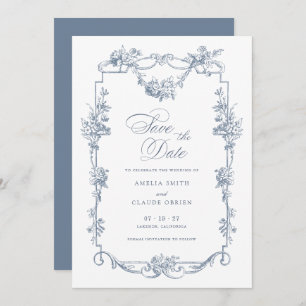 Floral French Vintage Frame Save the Date Wedding Invitation