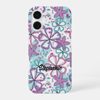 Floral Frenzy - Doodle Flowers with Paint Splatter iPhone 16 Case