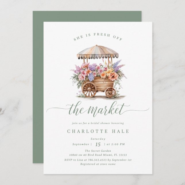 Floral Fresh Off the Market Bridal Shower Invitation (Front/Back)