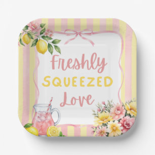 Floral Freshly Squeezed Pink Lemon Bridal Shower Paper Plate