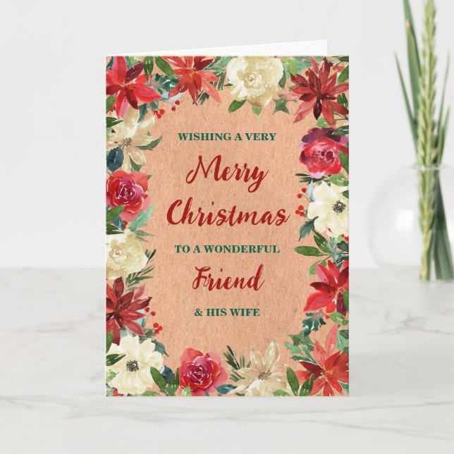 Floral Friend & his Wife Merry Christmas Card (Front)