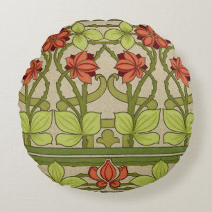 Floral Frieze Border in Art Nouveau Style Round Cushion