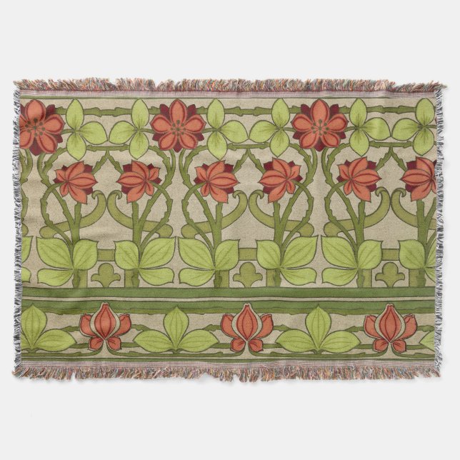 Floral Frieze Border in Art Nouveau Style Throw Blanket (Front)