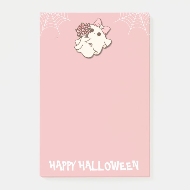 Floral Fright — Ghost with a Bouquet Post-it Notes (Front)