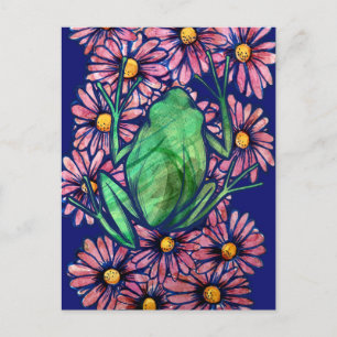 Floral Froggy Green tree Frog Art Daisy            Postcard