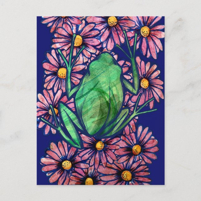 Floral Froggy Green tree Frog Art Daisy            Postcard (Front)