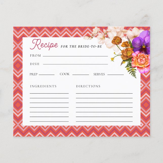 Floral Fuchsia Bridal Shower Recipe Card (Front)