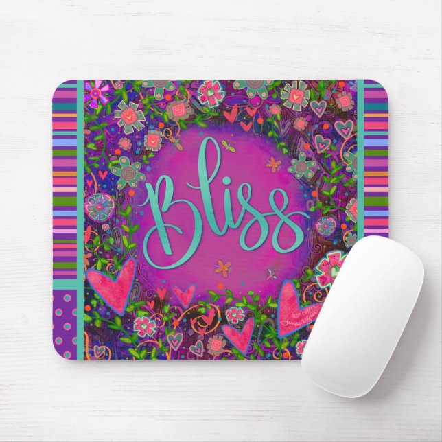 Floral Fun Bliss Modern Stripe Inspirivity Mouse Pad (With Mouse)