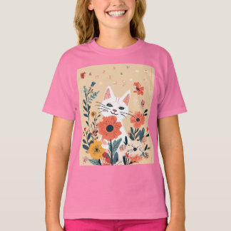 "Floral Fun: Cat's Playtime with Flowers" T-Shirt