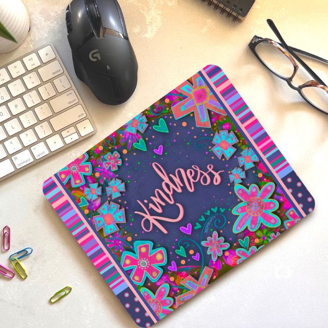 Floral Fun Kindness Stripe Inspirivity Mouse  Mouse Pad (Creator Uploaded)