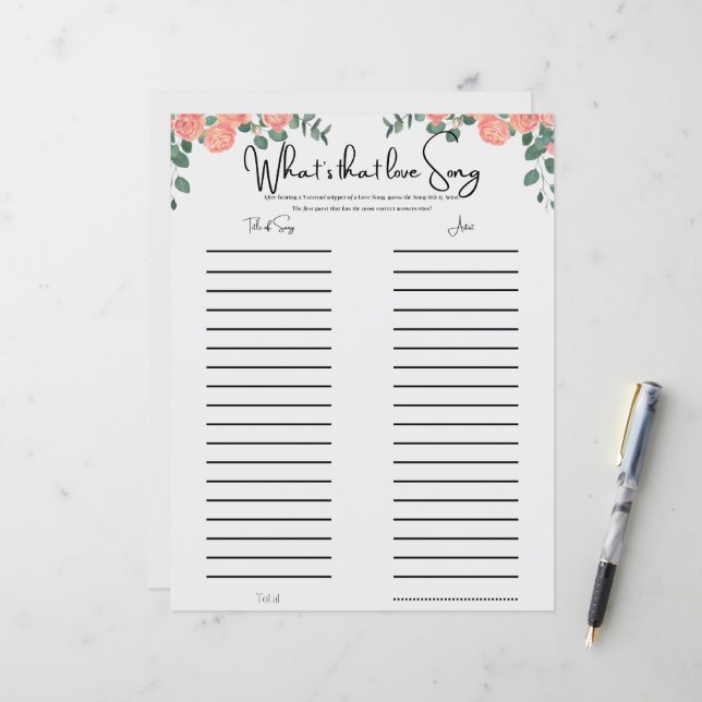Floral Fun Musical Bridal Shower Game  (Front/Back In Situ)