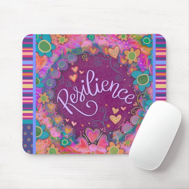 Floral Fun Resilience Modern Stripe Inspirivity Mouse Pad (With Mouse)