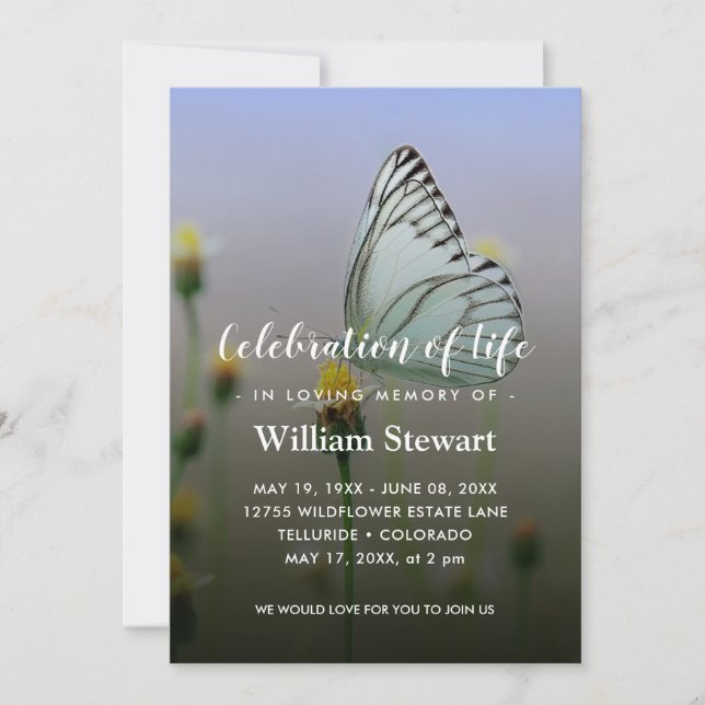 Floral Funeral | Butterflies Celebration of Life Invitation (Front)