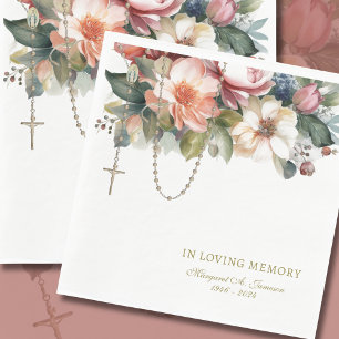Floral Funeral Catholic Rosary Memorial  Napkin
