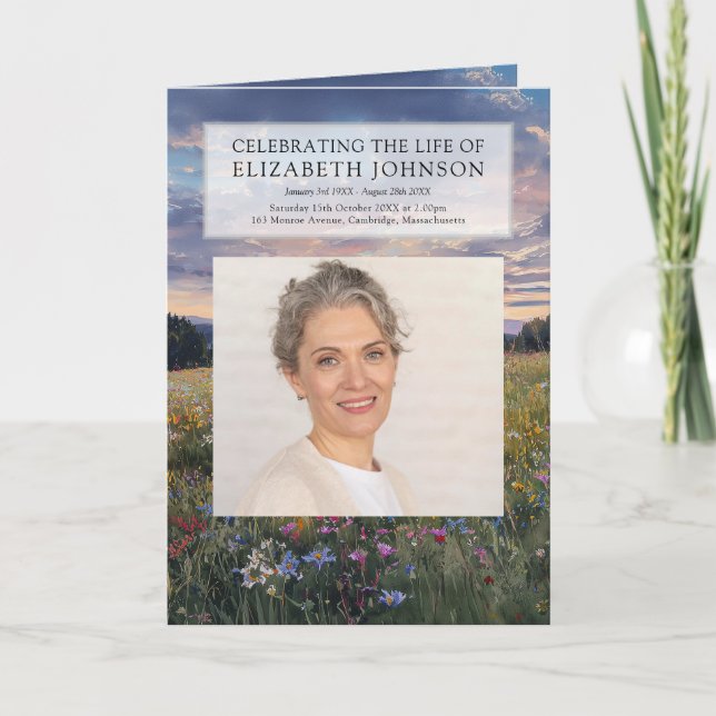 Floral Funeral Memorial Order Of Service Folded  Program (Front)