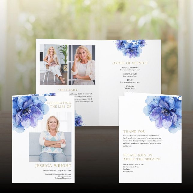 Floral Funeral Memorial Order Of Service Folded Program (Floral Funeral Memorial Order Of Service Folded Program)