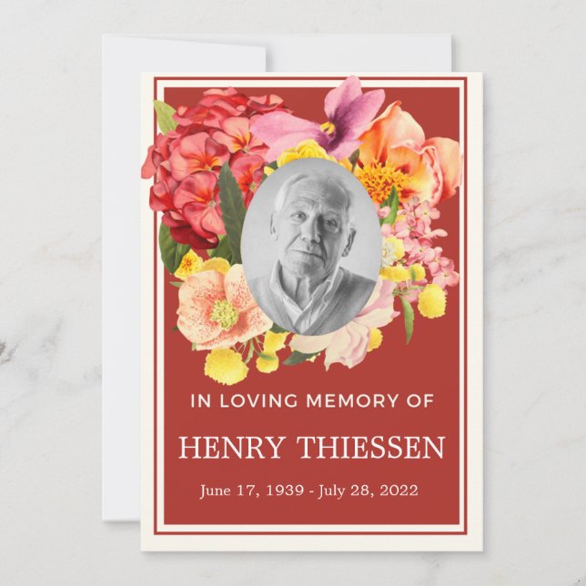 Floral Funeral Memorial, Order Of Service Program  (Front)