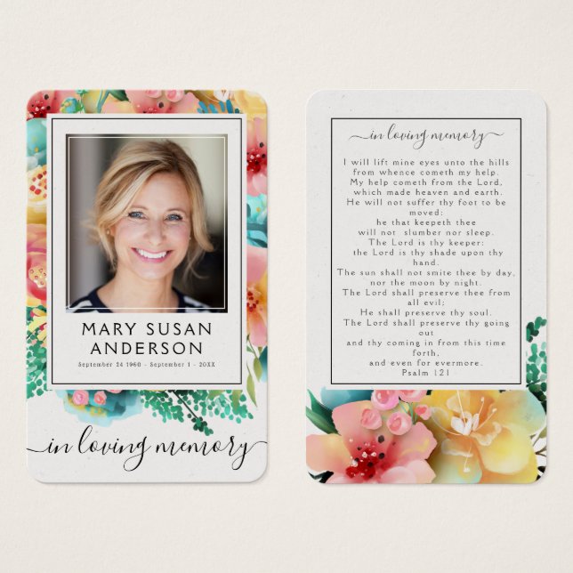 Floral Funeral Memorial Photo Prayer Card (Front & Back)