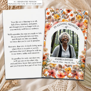 Floral Funeral Memorial Photo Prayer Card