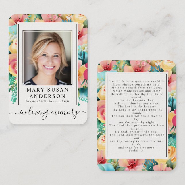 Floral Funeral Memorial Photo Prayer Card (Front/Back)
