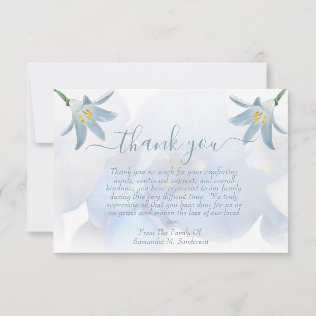 Floral Funeral Memorial White In Loving Memory Thank You Card (Front)